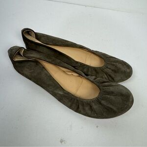 J.Crew Leather Suede Green Round Toe Slip On Flats Loafers